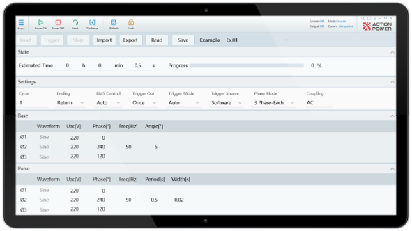 actionpower's software for grid simulator is available for setting a variety of grid abnormal conditions